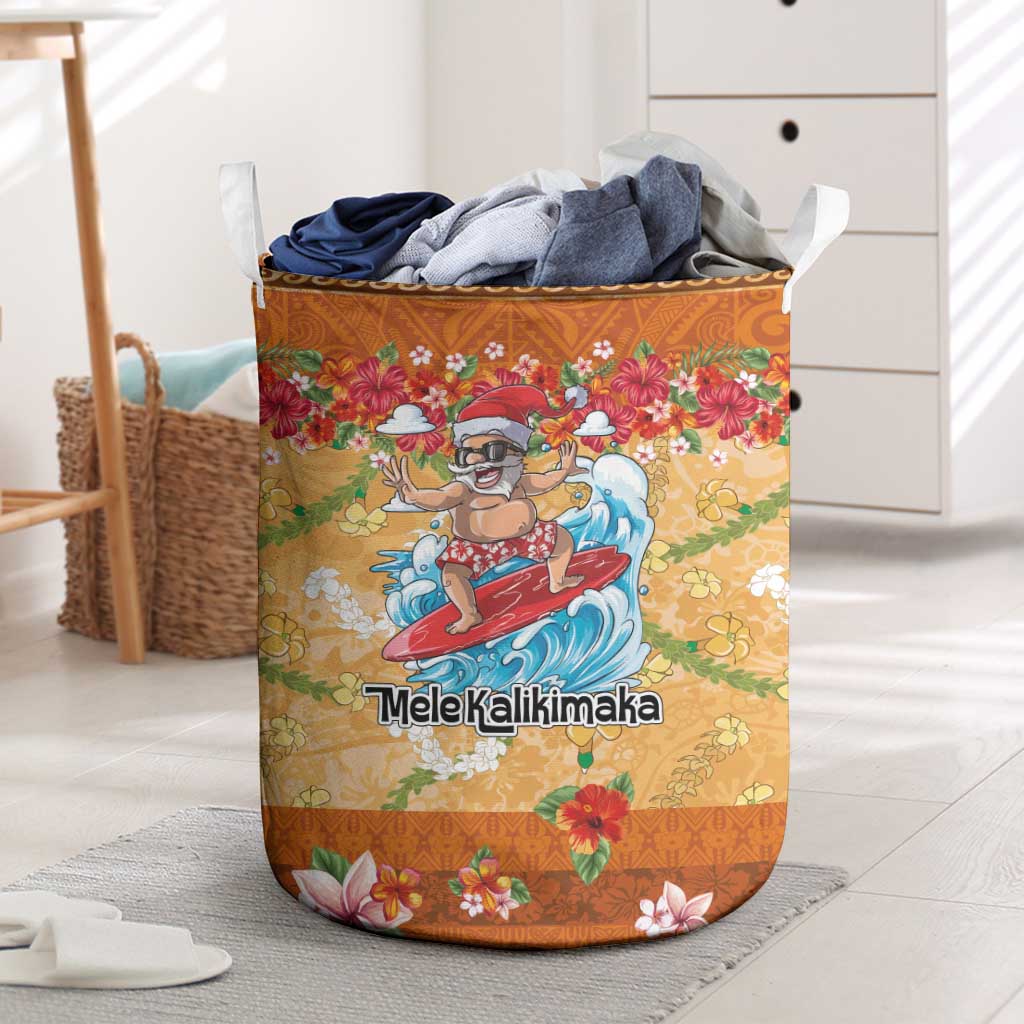 Hawaii Mele Kalikimaka Laundry Basket Funny Santa Claus Surfing on Tropical Plants - Polynesian Pride