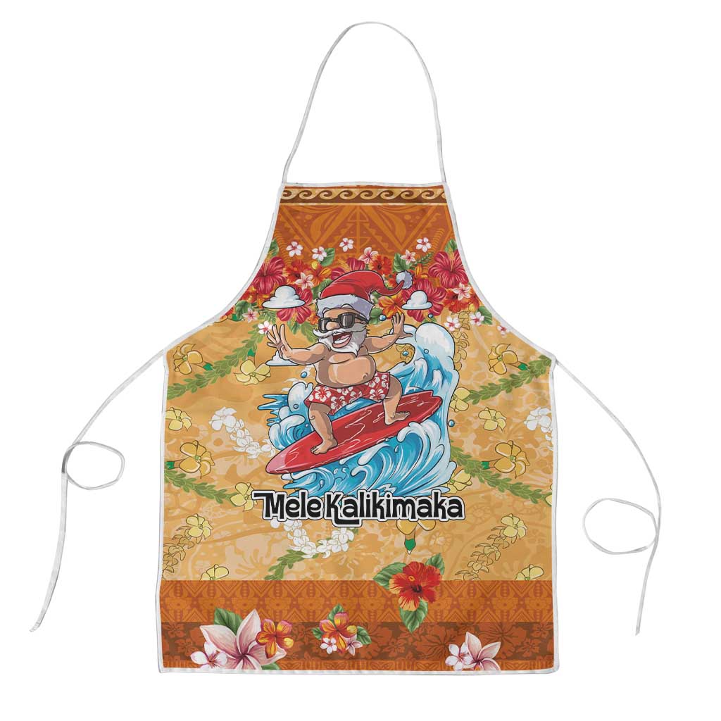 Hawaii Mele Kalikimaka Apron Funny Santa Claus Surfing on Tropical Plants - Polynesian Pride