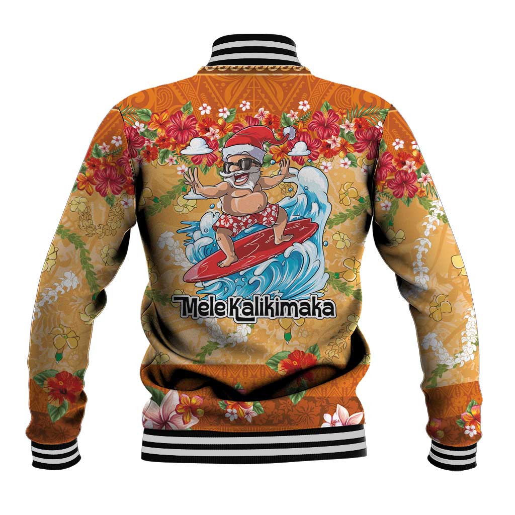 Hawaii Mele Kalikimaka Baseball Jacket Funny Santa Claus Surfing on Tropical Plants - Polynesian Pride