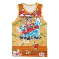 Hawaii Mele Kalikimaka Basketball Jersey Funny Santa Claus Surfing on Tropical Plants - Polynesian Pride