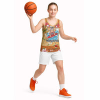 Hawaii Mele Kalikimaka Basketball Jersey Funny Santa Claus Surfing on Tropical Plants - Polynesian Pride