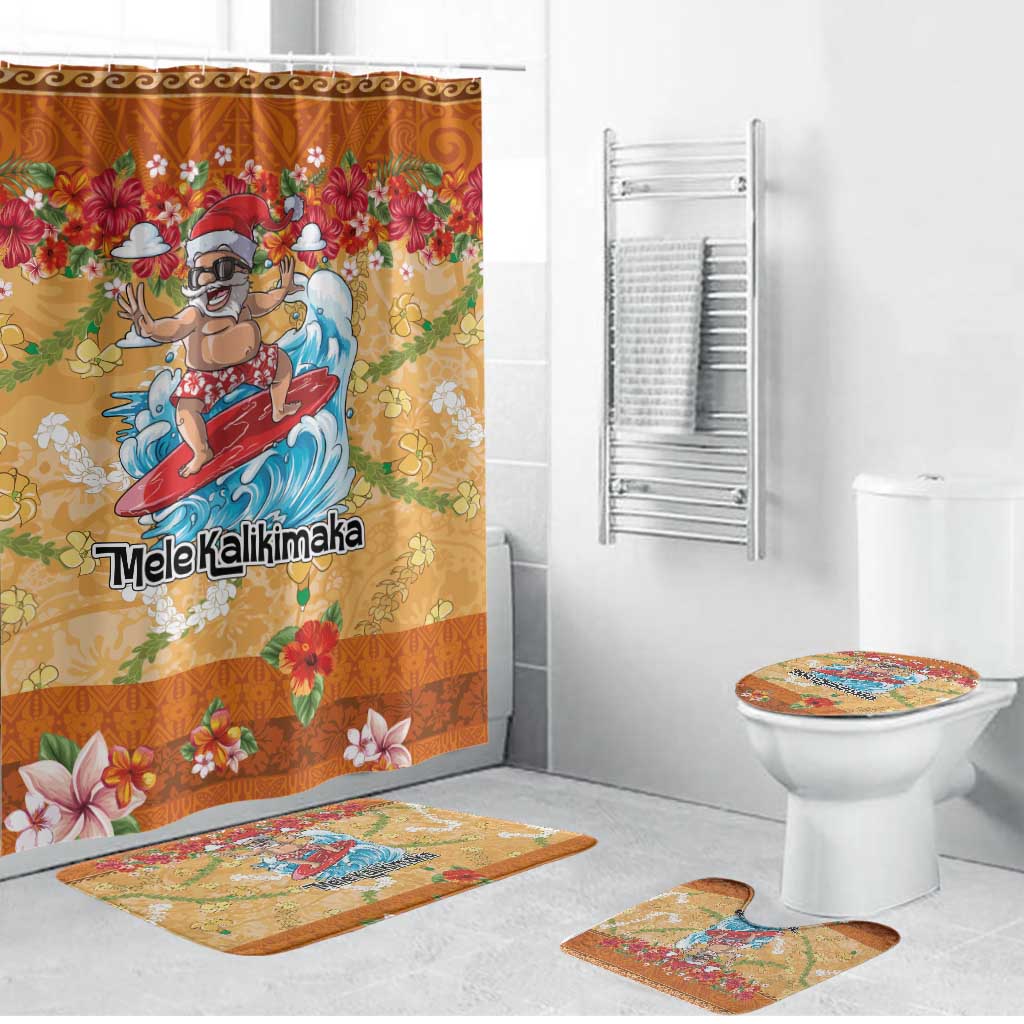 Hawaii Mele Kalikimaka Bathroom Set Funny Santa Claus Surfing on Tropical Plants - Polynesian Pride