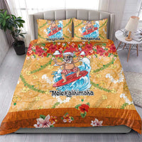 Hawaii Mele Kalikimaka Bedding Set Funny Santa Claus Surfing on Tropical Plants - Polynesian Pride