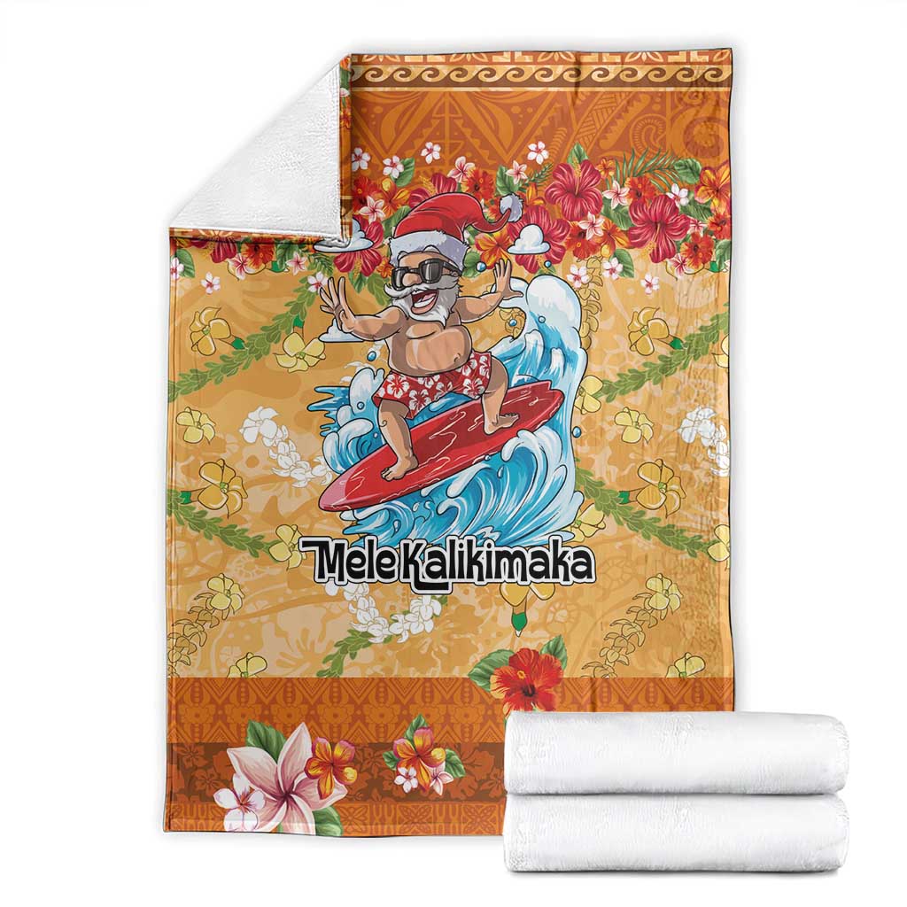 Hawaii Mele Kalikimaka Blanket Funny Santa Claus Surfing on Tropical Plants - Polynesian Pride