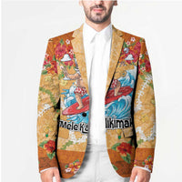 Hawaii Mele Kalikimaka Blazer Funny Santa Claus Surfing on Tropical Plants - Polynesian Pride