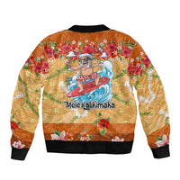 Hawaii Mele Kalikimaka Bomber Jacket Funny Santa Claus Surfing on Tropical Plants - Polynesian Pride