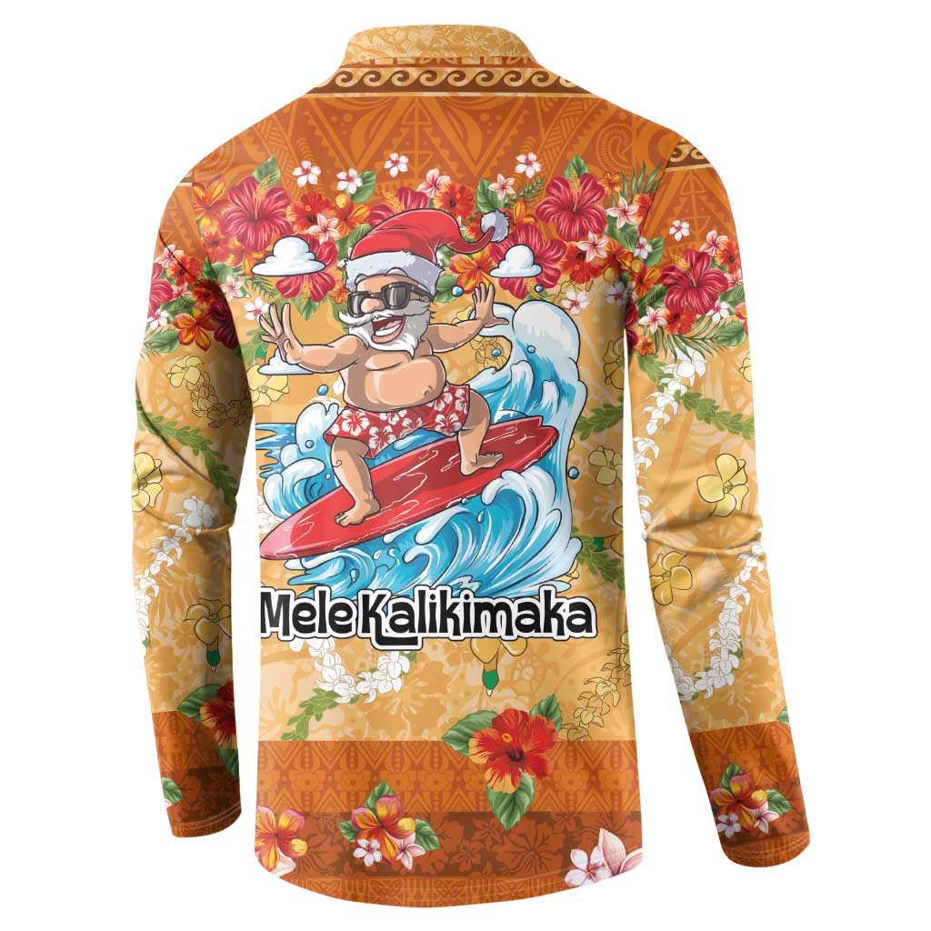Hawaii Mele Kalikimaka Button Sweatshirt Funny Santa Claus Surfing on Tropical Plants - Polynesian Pride