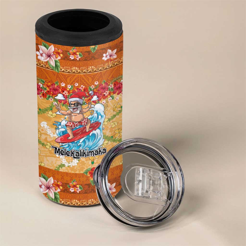 Hawaii Mele Kalikimaka 4 in 1 Can Cooler Tumbler Funny Santa Claus Surfing on Tropical Plants - Polynesian Pride