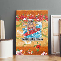 Hawaii Mele Kalikimaka Canvas Wall Art Funny Santa Claus Surfing on Tropical Plants - Polynesian Pride