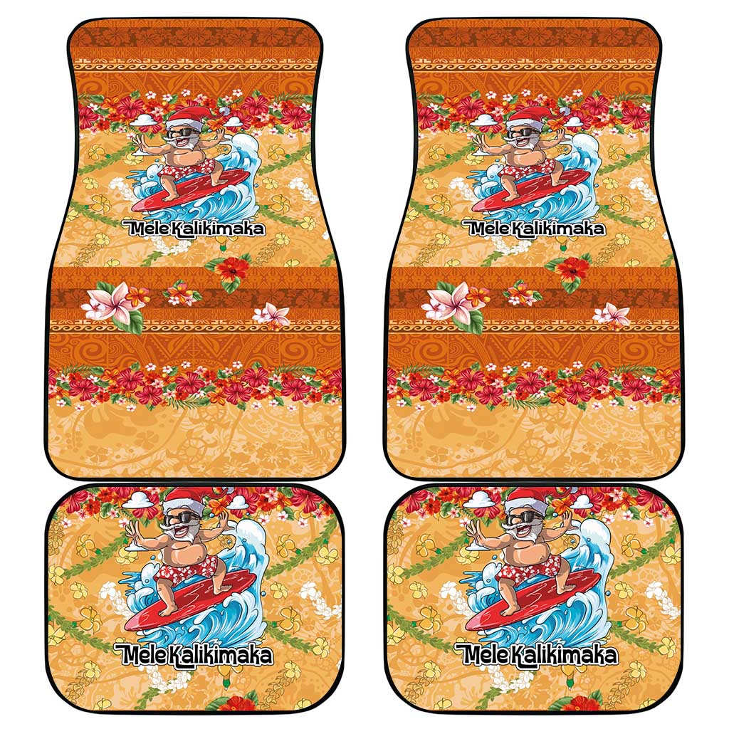 Hawaii Mele Kalikimaka Car Mats Funny Santa Claus Surfing on Tropical Plants - Polynesian Pride