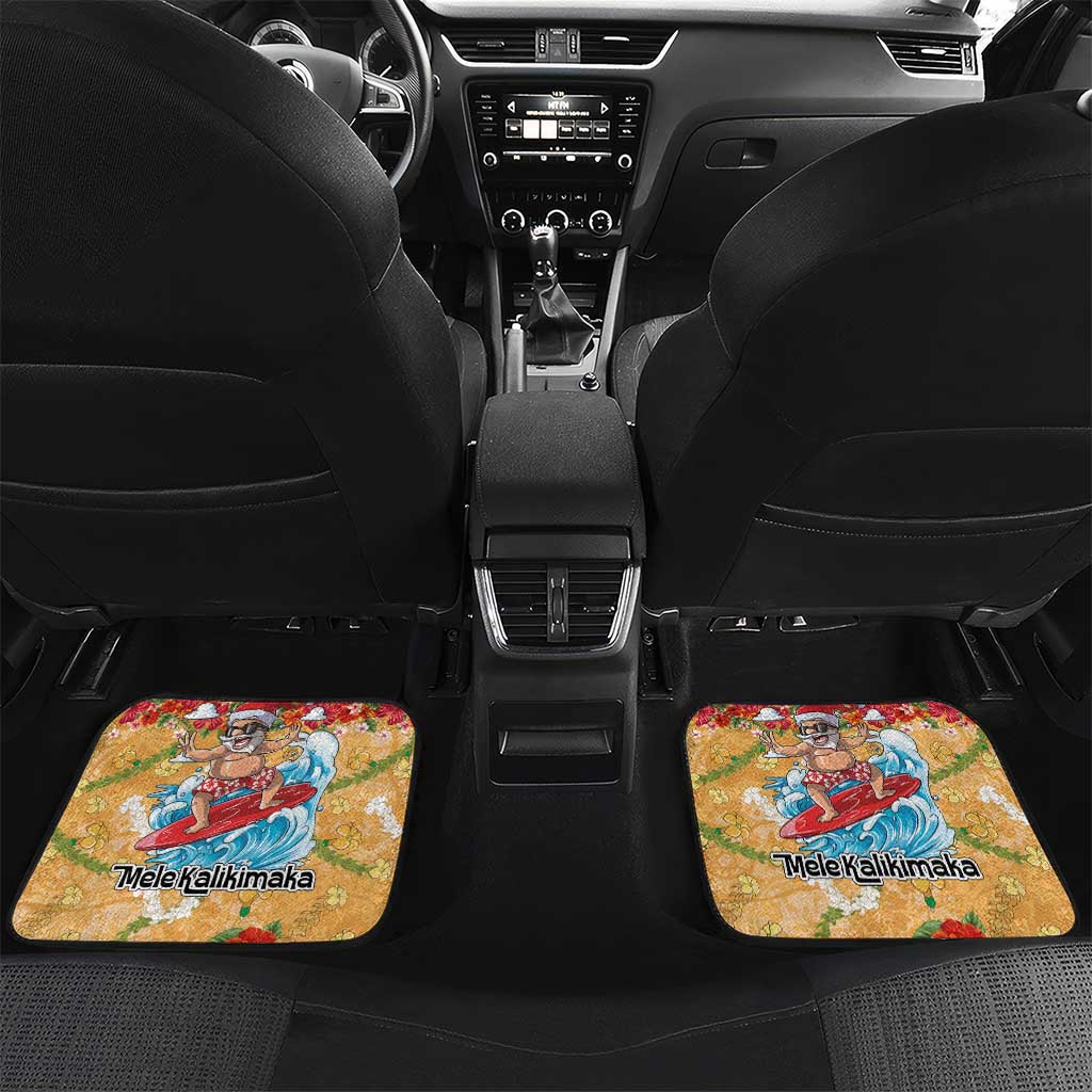 Hawaii Mele Kalikimaka Car Mats Funny Santa Claus Surfing on Tropical Plants - Polynesian Pride