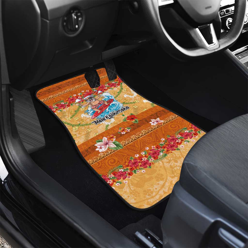 Hawaii Mele Kalikimaka Car Mats Funny Santa Claus Surfing on Tropical Plants - Polynesian Pride