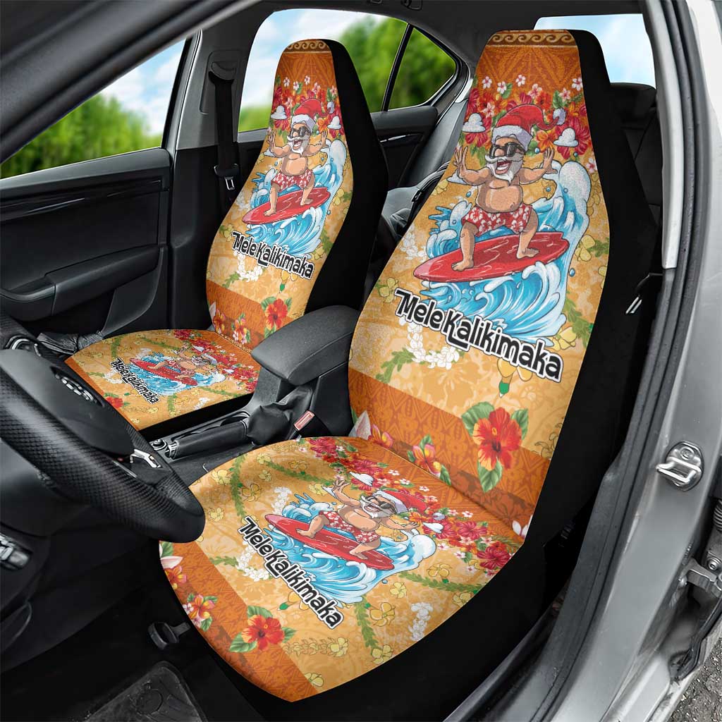Hawaii Mele Kalikimaka Car Seat Cover Funny Santa Claus Surfing on Tropical Plants - Polynesian Pride