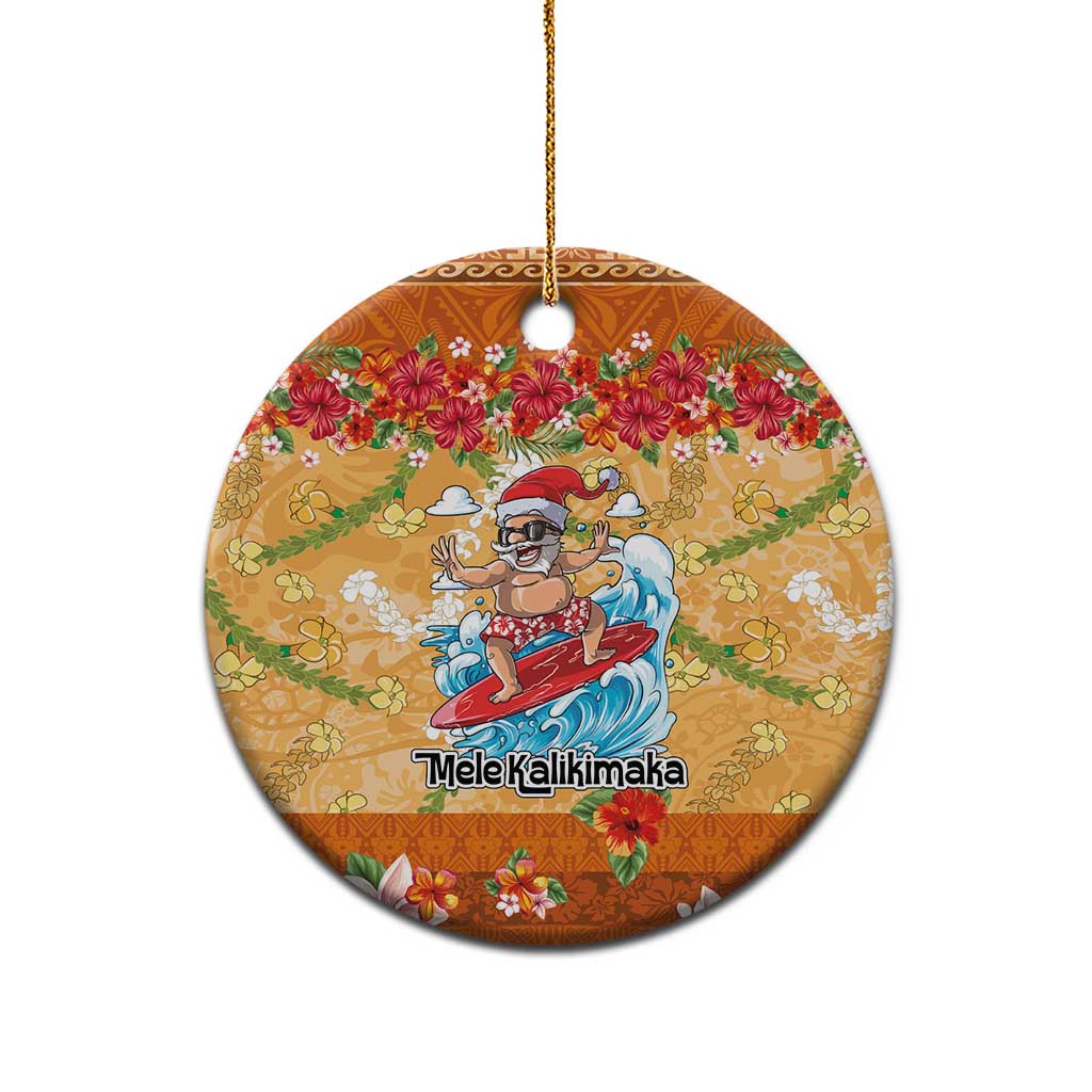 Hawaii Mele Kalikimaka Ceramic Ornament Funny Santa Claus Surfing on Tropical Plants - Polynesian Pride