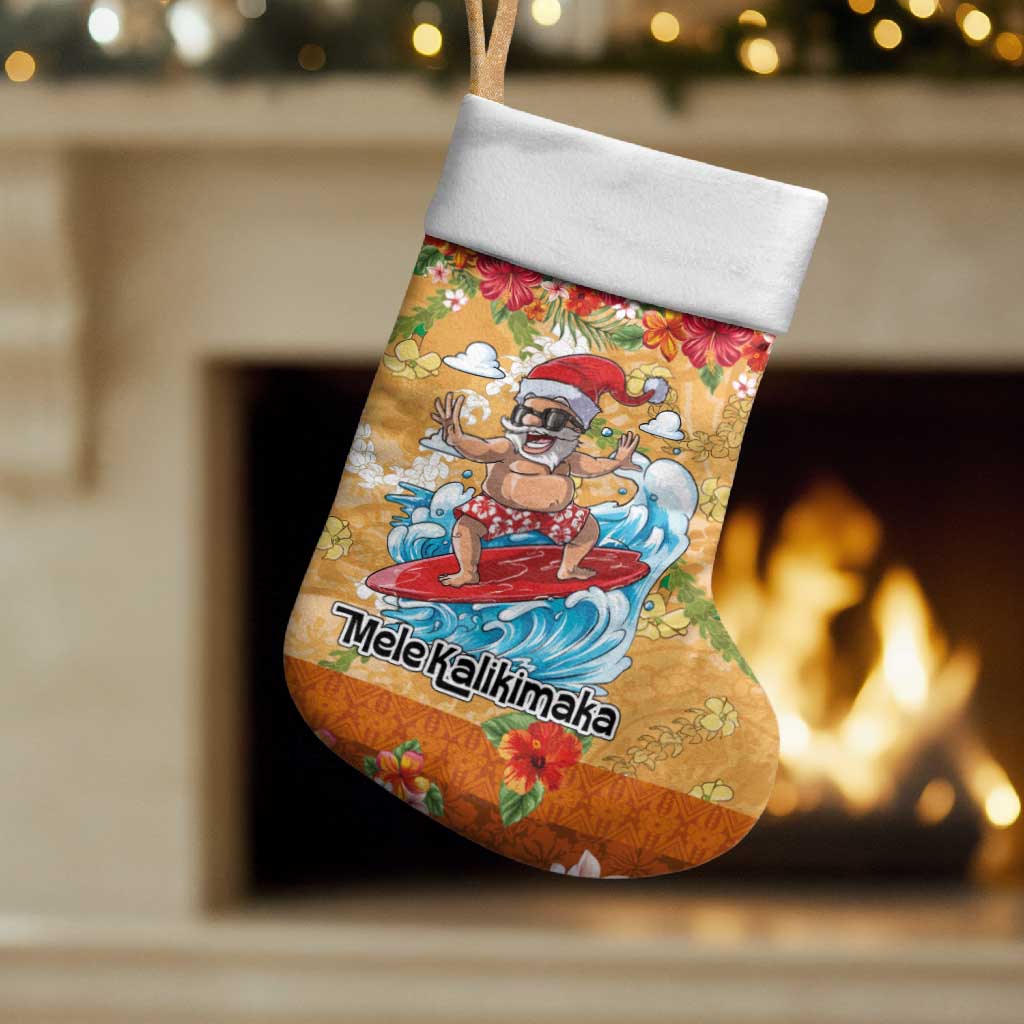 Hawaii Mele Kalikimaka Christmas Stocking Funny Santa Claus Surfing on Tropical Plants - Polynesian Pride