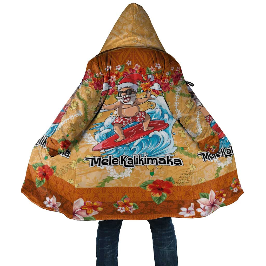 Hawaii Mele Kalikimaka Cloak Funny Santa Claus Surfing on Tropical Plants - Polynesian Pride