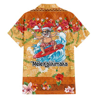 Hawaii Mele Kalikimaka Family Matching Off The Shoulder Long Sleeve Dress and Hawaiian Shirt Funny Santa Claus Surfing on Tropical Plants - Polynesian Pride