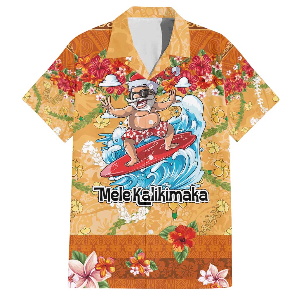 Hawaii Mele Kalikimaka Family Matching Puletasi and Hawaiian Shirt Funny Santa Claus Surfing on Tropical Plants - Polynesian Pride