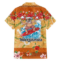 Hawaii Mele Kalikimaka Family Matching Short Sleeve Bodycon Dress and Hawaiian Shirt Funny Santa Claus Surfing on Tropical Plants - Polynesian Pride