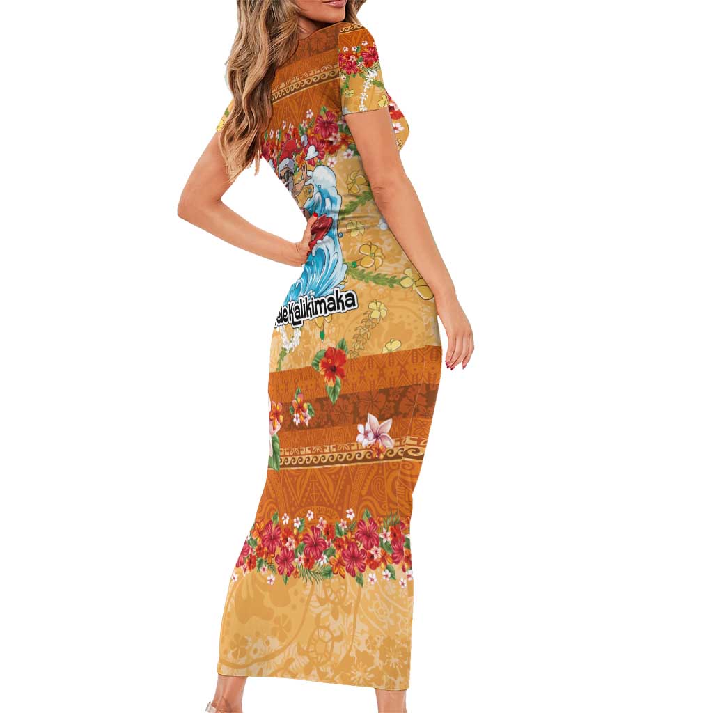 Hawaii Mele Kalikimaka Family Matching Short Sleeve Bodycon Dress and Hawaiian Shirt Funny Santa Claus Surfing on Tropical Plants - Polynesian Pride