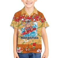 Hawaii Mele Kalikimaka Family Matching Short Sleeve Bodycon Dress and Hawaiian Shirt Funny Santa Claus Surfing on Tropical Plants - Polynesian Pride