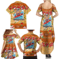 Hawaii Mele Kalikimaka Family Matching Summer Maxi Dress and Hawaiian Shirt Funny Santa Claus Surfing on Tropical Plants - Polynesian Pride