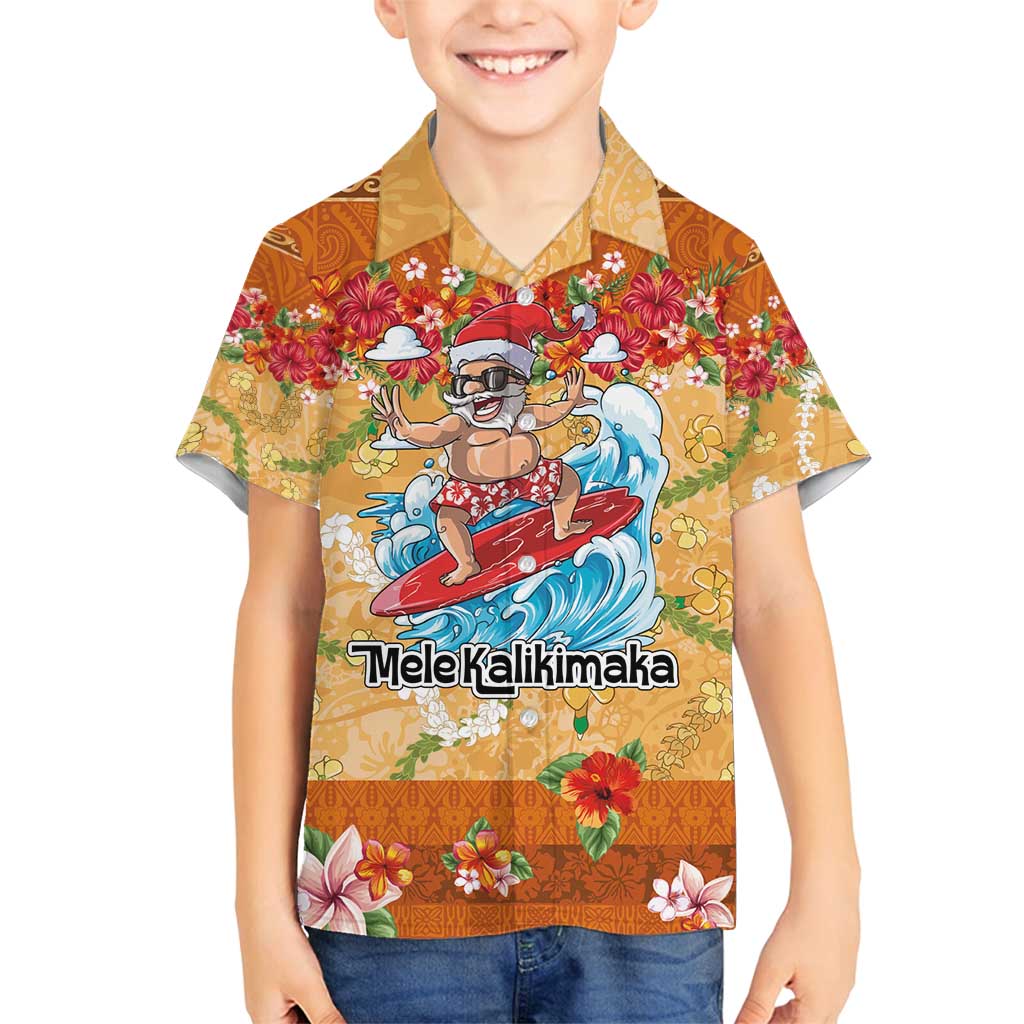 Hawaii Mele Kalikimaka Family Matching Summer Maxi Dress and Hawaiian Shirt Funny Santa Claus Surfing on Tropical Plants - Polynesian Pride