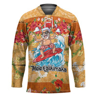 Hawaii Mele Kalikimaka Hockey Jersey Funny Santa Claus Surfing on Tropical Plants - Polynesian Pride
