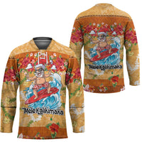 Hawaii Mele Kalikimaka Hockey Jersey Funny Santa Claus Surfing on Tropical Plants - Polynesian Pride