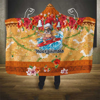 Hawaii Mele Kalikimaka Hooded Blanket Funny Santa Claus Surfing on Tropical Plants - Polynesian Pride