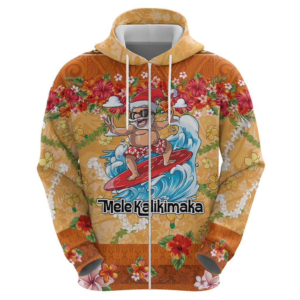Hawaii Mele Kalikimaka Hoodie Funny Santa Claus Surfing on Tropical Plants - Polynesian Pride