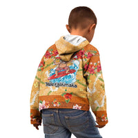 Hawaii Mele Kalikimaka Kid Hoodie Funny Santa Claus Surfing on Tropical Plants - Polynesian Pride