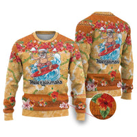 Hawaii Mele Kalikimaka Ugly Christmas Sweater Funny Santa Claus Surfing on Tropical Plants - Polynesian Pride