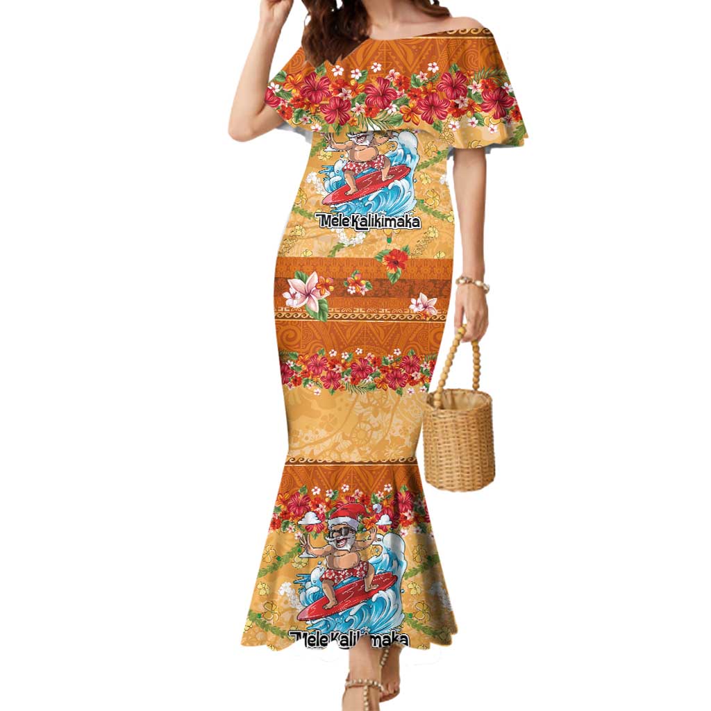 Hawaii Mele Kalikimaka Mermaid Dress Funny Santa Claus Surfing on Tropical Plants - Polynesian Pride