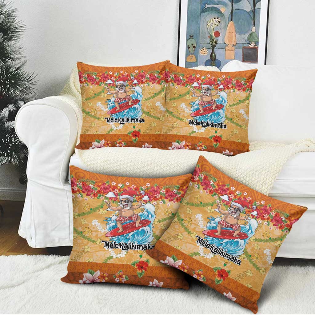 Hawaii Mele Kalikimaka Pillow Cover Funny Santa Claus Surfing on Tropical Plants - Polynesian Pride