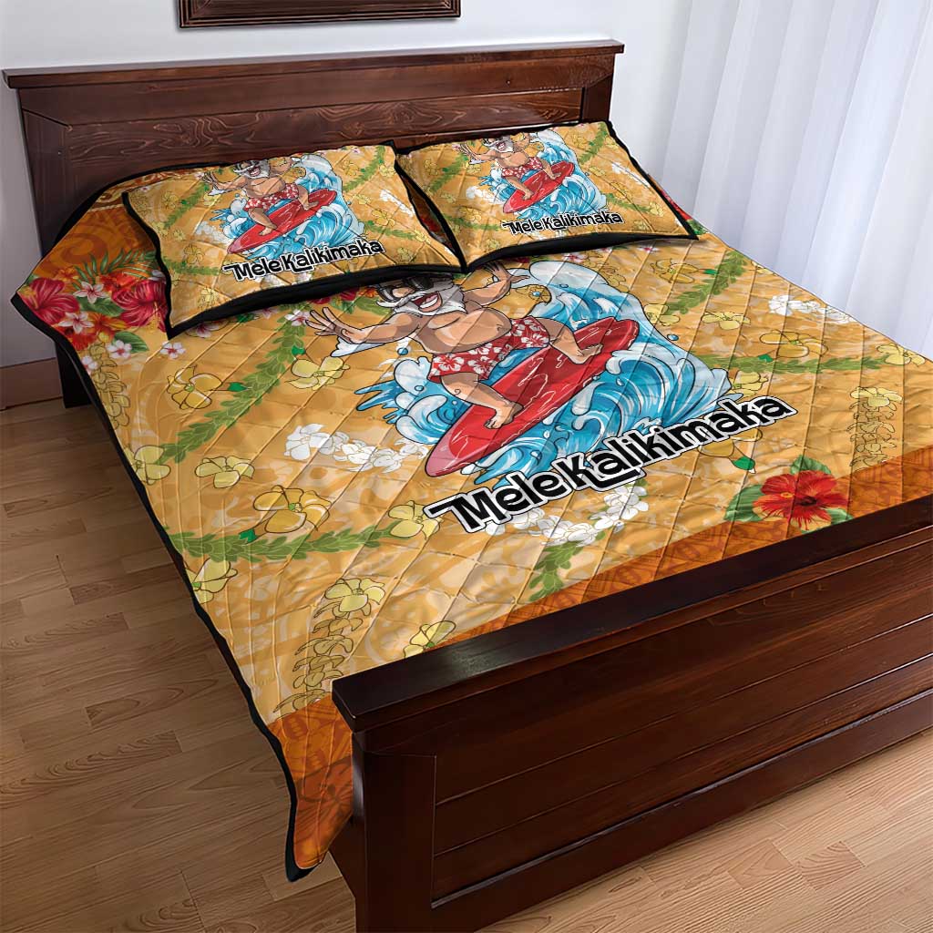 Hawaii Mele Kalikimaka Quilt Bed Set Funny Santa Claus Surfing on Tropical Plants - Polynesian Pride
