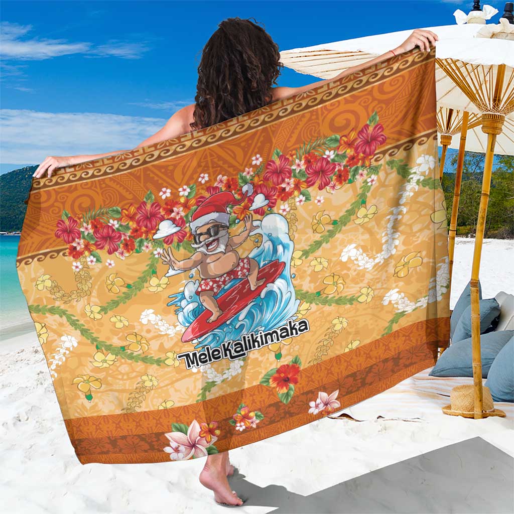 Hawaii Mele Kalikimaka Sarong Funny Santa Claus Surfing on Tropical Plants - Polynesian Pride