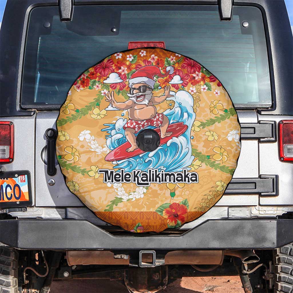 Hawaii Mele Kalikimaka Spare Tire Cover Funny Santa Claus Surfing on Tropical Plants - Polynesian Pride