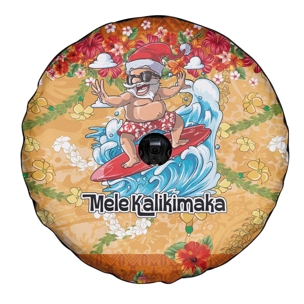 Hawaii Mele Kalikimaka Spare Tire Cover Funny Santa Claus Surfing on Tropical Plants - Polynesian Pride