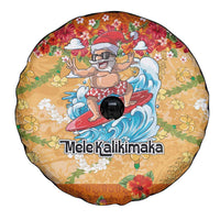 Hawaii Mele Kalikimaka Spare Tire Cover Funny Santa Claus Surfing on Tropical Plants - Polynesian Pride