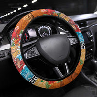 Hawaii Mele Kalikimaka Steering Wheel Cover Funny Santa Claus Surfing on Tropical Plants - Polynesian Pride