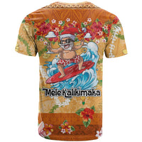 Hawaii Mele Kalikimaka T Shirt Funny Santa Claus Surfing on Tropical Plants - Polynesian Pride