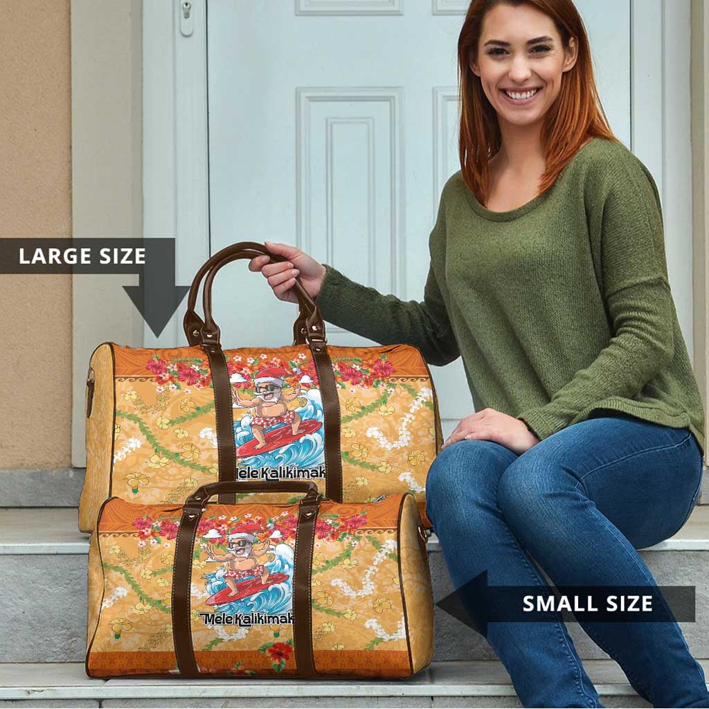 Hawaii Mele Kalikimaka Travel Bag Funny Santa Claus Surfing on Tropical Plants - Polynesian Pride