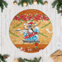 Hawaii Mele Kalikimaka Tree Skirt Funny Santa Claus Surfing on Tropical Plants - Polynesian Pride