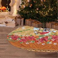 Hawaii Mele Kalikimaka Tree Skirt Funny Santa Claus Surfing on Tropical Plants - Polynesian Pride