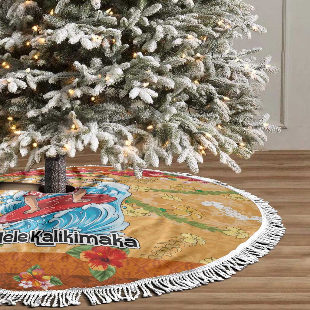Hawaii Mele Kalikimaka Tree Skirt Funny Santa Claus Surfing on Tropical Plants - Polynesian Pride
