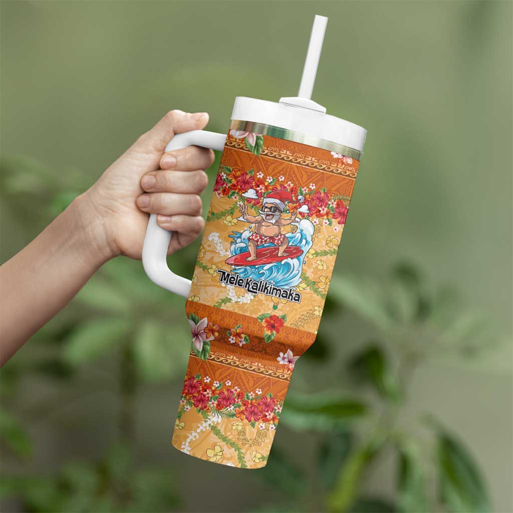Hawaii Mele Kalikimaka Tumbler With Handle Funny Santa Claus Surfing on Tropical Plants - Polynesian Pride