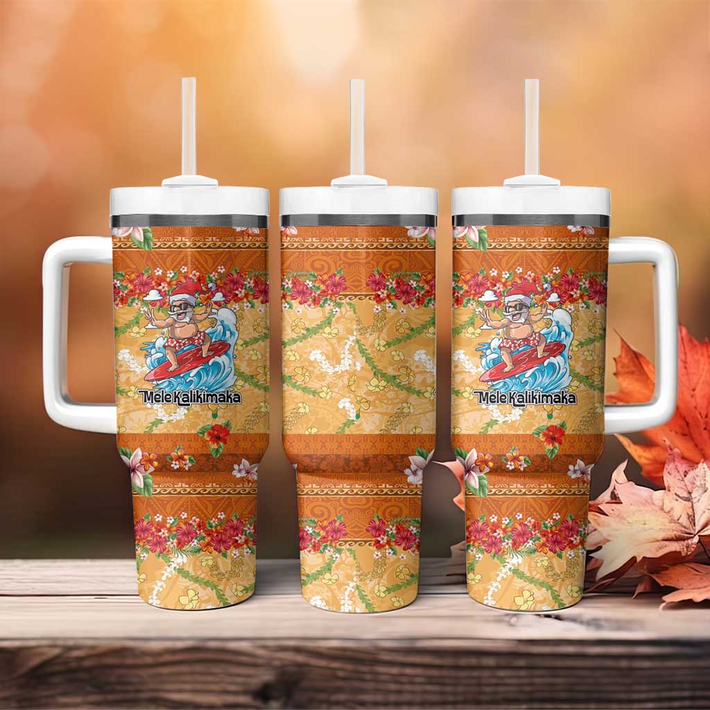 Hawaii Mele Kalikimaka Tumbler With Handle Funny Santa Claus Surfing on Tropical Plants - Polynesian Pride