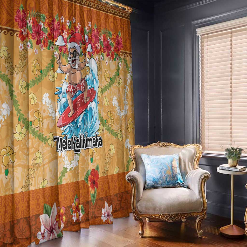 Hawaii Mele Kalikimaka Window Curtain Funny Santa Claus Surfing on Tropical Plants - Polynesian Pride