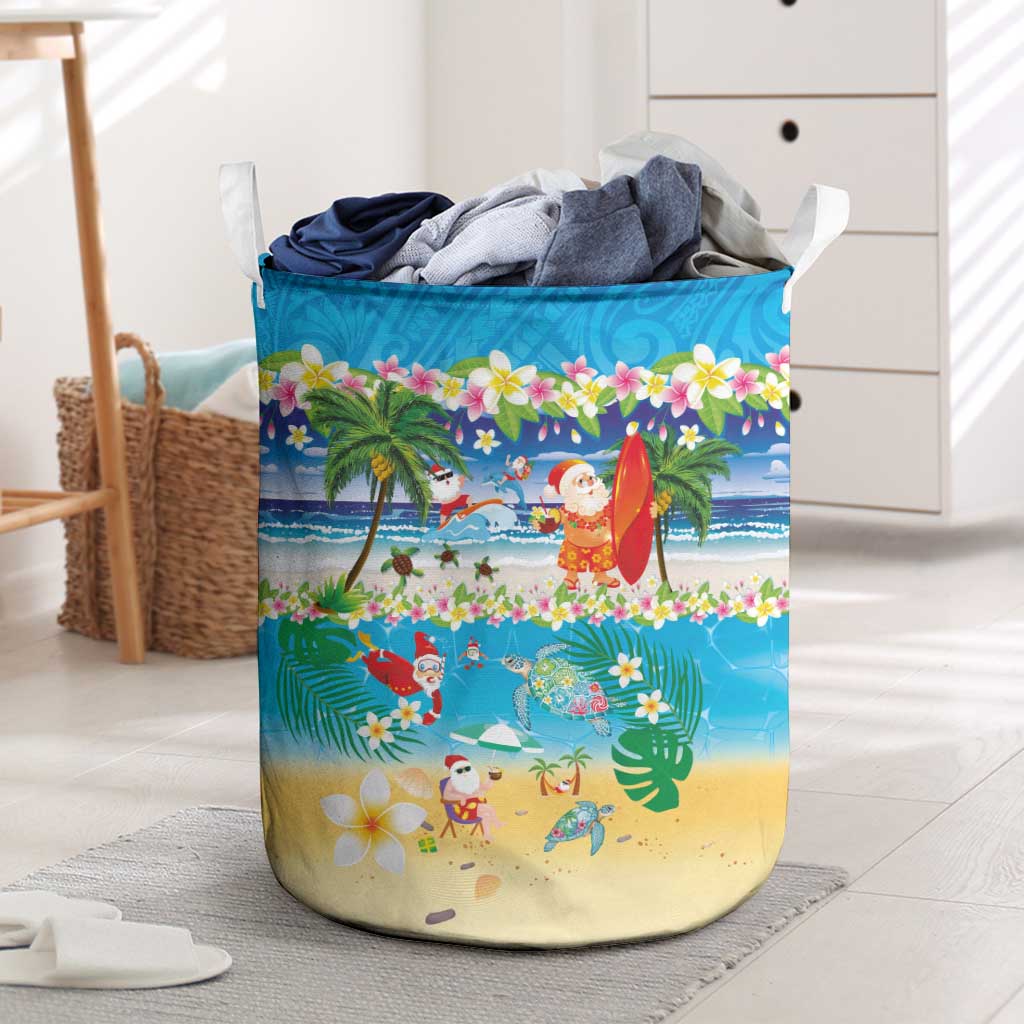 Polynesian Merry Christmas Laundry Basket Funny Santa Beach Tropical Plant and Turtle - Polynesian Pride